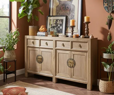 Produktbild von Sideboard Kommode Schrank Anrichte Büffet Asia Möbel aus Holz natur-braun chinesisch asiatisch orientalisch Vintage Stil komplegtt montiert