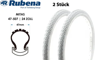 Produktbild von 2 Stück 24 Zoll Fahrrad Reifen MITAS 24x1.75 Tourenräder Citybikes 47-507 Grau