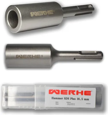 Produktbild von WERHE® Professional SDS Plus Erdnageleintreiber zum Einstecken von Tiefenerder Erder Erdung Staberder – Innen durchmesser Ø 16,5 mm