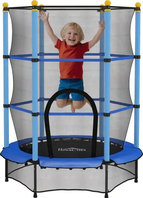 Zdjęcie produktu dla Trampolina ogrodowa HOMCOM Ø140 cm, dziecięca, ogrodowa, z siatką zabezpieczającą, osłoną krawędzi, dla dzieci w wieku 3-10 lat, udźwig do 50 kg, kolor niebieski