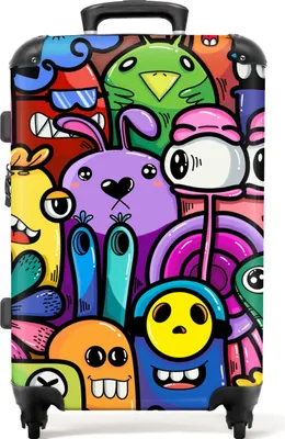 Produktbild von NoBoringSuitcases.com® Großer Koffer - Monster - Blumen - Regenbogen - Design - Lustig - Kinder - Kombinationsschloss TSA - Hartschalen Trolley 4 Rollen - 72 liter - Reisekoffer - 66 cmKoffer Mittelgroß 67x43x25 cm, 72L,