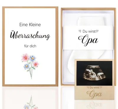 Produktbild von Geschenkbox Schwangerschaft Verkünden "Du Wirst Opa" mit Baby Söckchen & Fotorahmen