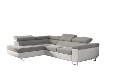 Image de Canapé d'angle avec fonction couchage et coffre de rangement Canapé d'angle RUDEN Blanc + Gris, version gauche
