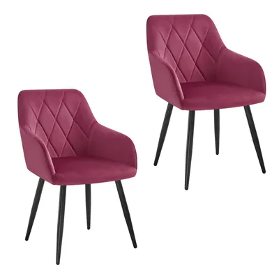 Produktbild von WOLTU 2er Set Esszimmerstühle mit Armlehne Rückenlehne, Stuhl im Esszimmer mit Samtbezug, bequemer Polsterstuhl, Küchenstuhl mit Metallbeinen bordeaux