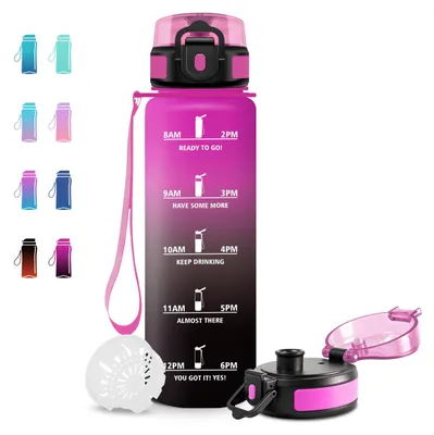 Imagen del producto de Botella de agua de 1 litro, libre de BPA, con indicador de tiempo, ideal para deportes y actividades al aire libre