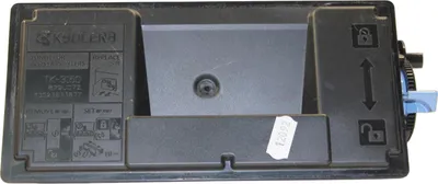 A black toner cartridge for a printer is shown against a white background.