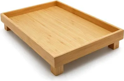 Produktbild von Holz-Tischplatte 35 x 25 cm mit hohem Holzrand - braunes Serviertablett für Kaffee oder Tee - großes quadratisches Serviertablett 70x70
