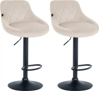 Produktbild von CLP 2er Set Barhocker Lazio Samt höhenverstellbar und 360 Grad drehbar - creme Gestell Farbe schwarz
