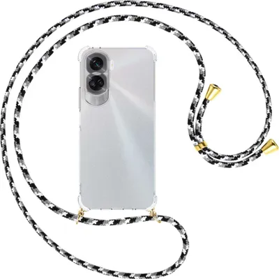 Produktbild von Handykette Backcover-Schutzhülle mit Band (Metall goldfarben) für Honor 90 Lite 5G (6.7'') - schwarz/grau/weiß