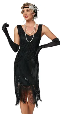 Produktbild von VILOREE 1920 Pailletten verschönert Quasten Falten Flapper Damen Mini Kleid Part