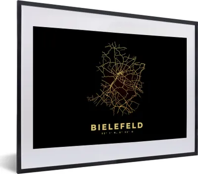 Produktbild von MuchoWow® Gerahmtes Poster Bielefeld - Gold - Karte - Stadtplan 40x30 cm - Poster mit Schwarzem Bilderrahmen Wandposter Rahmen Foto Bilder - Bilderrahmen - Poster im Rahmen