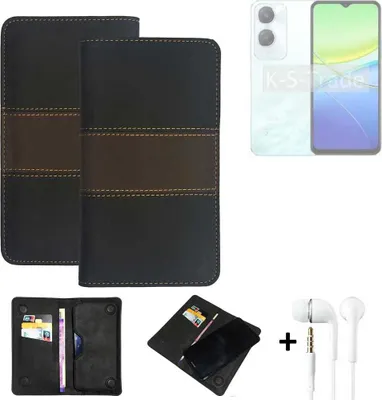 Produktbild von K-S-Trade Handyhülle + Kopfhörer kompatibel mit Vivo Y36c Schutzhülle Walletcase Bookstyle Tasche Schutz Case Hülle Wallet Cover Kunstleder