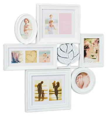 Image de Cadre photo Relaxdays, collage de 6 cadres, cadre galerie pour 10 photos, collage photo de famille, H x L : 70,5 x 70,5 cm, blanc