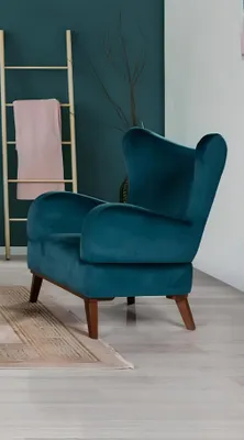 Zdjęcie produktu dla Fotel, design, salon, tapicerowany, drewniany, nowoczesny, turkusowy