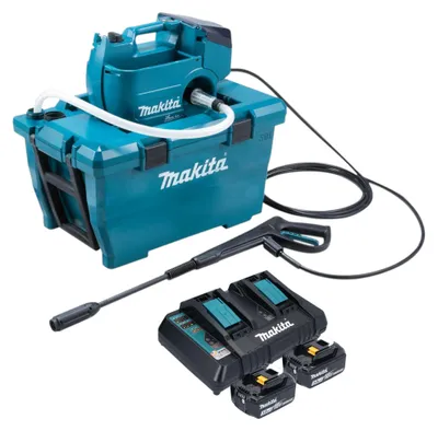 Produktbild von Makita DHW 080 PF2K Akku Hochdruckreiniger 36 V ( 2x 18 V ) 80 bar 380 l/h Brushless + 2x Akku 3,0 Ah + Doppelladegerät