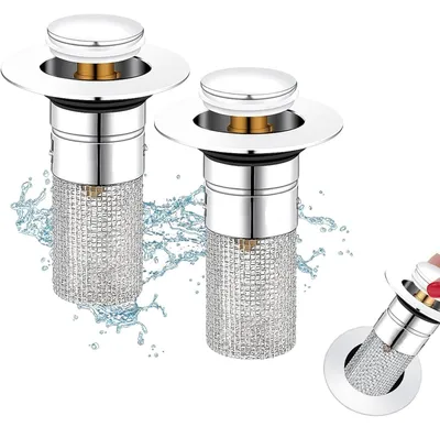 Produktbild von Pop-up-Ablaufstopfen – Universeller Edelstahl mit Abflusssieb – Für Waschbecken – 34–40 mm – 2 Stück