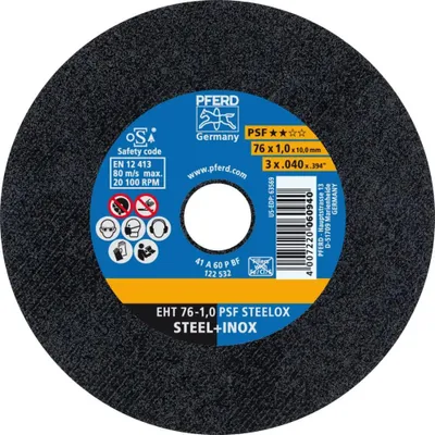 Obrázok produktu pre PFERD 65508100, Rezací disk, Plech, Nerezová oceľ, Oceľ, 7,6 cm, Každá značka, 1 cm, Čierna, Modrá