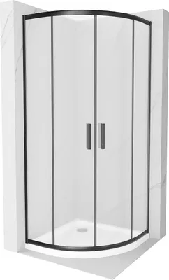 Image de Mexen Rio cabine de douche semi-circulaire 80 x 80 cm, Jetted, Noir + receveur de douche Flat, Blanc - 863-080-080-70-30-4110B