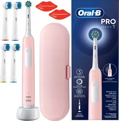 Zdjęcie produktu dla Szczoteczka elektryczna Oral-B Pro 1 Pink + etui końcówki wyciskacz