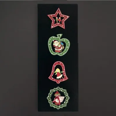 Produktbild von Holzornamente Set mit 4 Stück, farbig, Weihnachtsbaumschmuck aus Holz, 6 cm