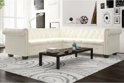 Produktbild von vidaXL Chesterfield-Ecksofa 5-Sitzer Kunstleder Weiß