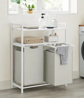 Produktbild von VASAGLE Wäschekorb, 2 Fächer, 2 Ablagen, einfach abnehmbar, 2 x 46 Liter
