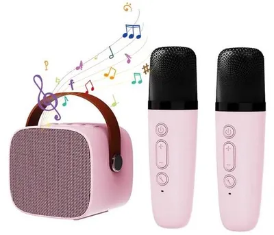 Produktbild von Kinder-Karaokemachine mit 2 drahtlosen Mikrofonen, Klangeffekt, rosa, kleines Modell.
