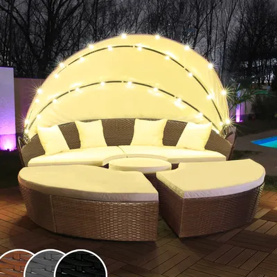 Produktbild von LED - Sun Island Ratanové záhradné lehátko Polyratanová sedacia súprava Lehátko Island 180 cm vrátane poťahu