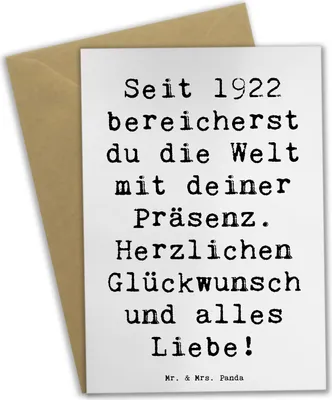 Produktbild von Mr. & Mrs. Panda babykarte Spruch 1922 Geburtstag - Weiß - Geschenk, Grußkarte, osterkarten, Geburtstagsgeschenk, einladungskarten, herzliche Glückwünsche, Alter, Feier