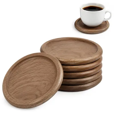 Zdjęcie produktu dla Zestaw 6 drewnianych podstawek pod napoje, okrągłych, o średnicy 9 cm