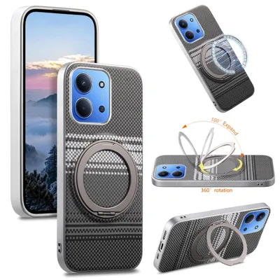 Immagine prodotto di Custodia magnetica MagSafe per smartphone Xiaomi Redmi 15C 4G 5G, con supporto girevole e basculante, realizzata in ecopelle
