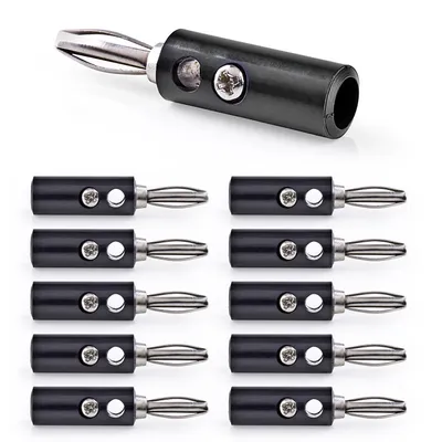 Produktbild von 10x Bananenstecker Schwarz schraubbar 4mm Labor Audio Netz Telefon Stecker