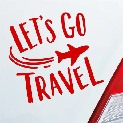 Produktbild von Auto Aufkleber Let's go travel Lass uns reisen Urlaub Holiday Car 10x10 cm Rot Sticker Heckscheibenaufkleber