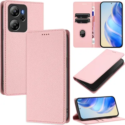 Image de Etui en cuir pour Blackview Oscal Tiger 13, Litschi cuir, étui portefeuille avec fentes pour cartes et support Rose