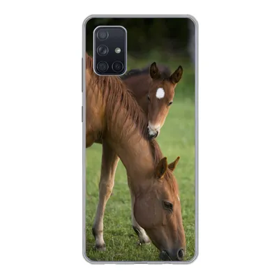 Produktbild von MuchoWow® Handyhülle Schutzhülle Hülle für Samsung Galaxy A71 Pferde - Gras - Porträt Silikon Softcase Handy Hülle - Kartenbesitzer