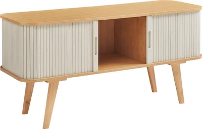 Produktbild von TV Schrank ‘Tysvær’ mit 2 Schiebetüren 120 x 40 x 58 cm Bambus / Cremeweiß