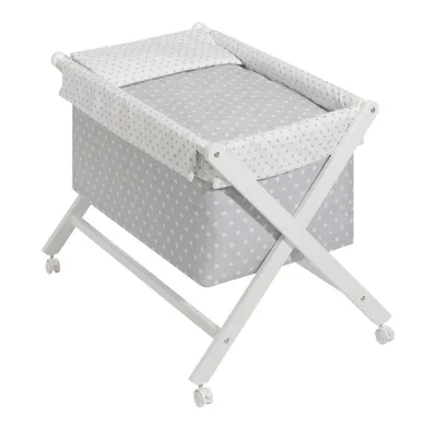 Produktbild von Interbaby - Wiege in X - Weiß Holz - 55x90x72 mit Bekleidung und Bettwäsche - Mod. Star - Grau