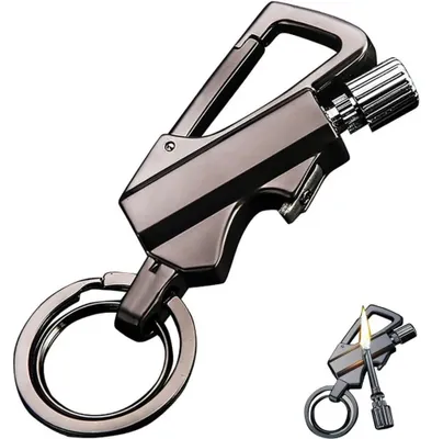 Produktbild von Feuerzeug mit Flaschenöffner und Schlüsselring - Metall - Outdoor-Werkzeug - Für Camping, Wandern und Reisen