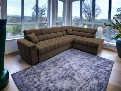 Obrázok produktu pre FurMeb24 ECKSOFA KENNO MAXI 300 x 210 cm SVETLE HNEDÁ - pravá strana - s posteľným boxom a funkciou spánku