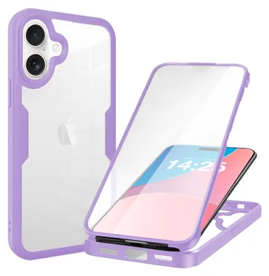 Produktbild von 360 Grad Rundum Schutz Handyhülle für Apple iPhone 16 Full Cover Vollschutz Case Farbe: Violett