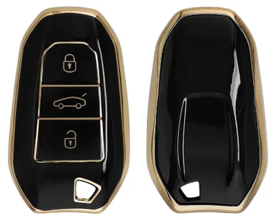 Produktbild von kwmobile Autoschlüssel Hülle kompatibel mit Opel 3-Tasten Smartkey Autoschlüssel Keyless Go - Schlüsselhülle Silikon Cover - Schwarz Gold