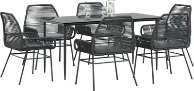 Produktbild von vidaXL 7-tlg. Garten-Essgruppe mit Kissen Schwarz Poly Rattan Glas