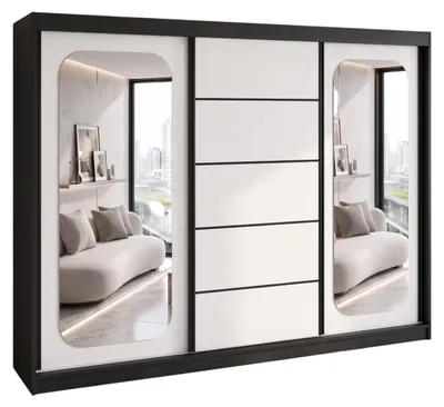 Produktbild von BELANO Schwebetürenschrank 200 cm mit Spiegel – Kleiderschrank mit Schiebetüren, Innenausstattung:  Comfort plus