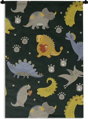 Produktbild von MuchoWow® Wandteppich Wandbehang Dino - Kinder - Schnittmuster - Jungen - Mädchen - Dinosaurier 60x90 cm Tapisserie Dekoration Wandtuch - Foto-Teppich - Abwaschbar