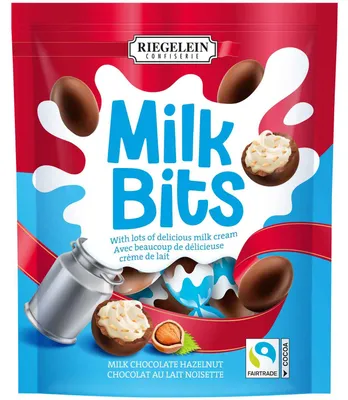 Produktbild von Riegelein Milk Bits Vollmilch-Haselnuss 166g