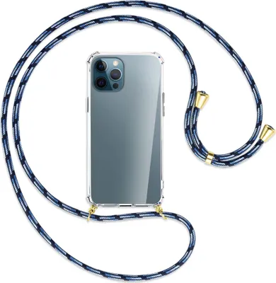 Produktbild von Handykette Backcover-Schutzhülle mit Band (Metall goldfarben) für Apple iPhone 12 Pro Max - Blautöne
