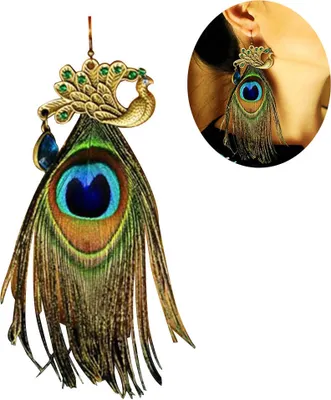 Produktbild von 1 Stück böhmischer Pfauenfeder-Charm-Haken-Ohrring für Damen, Statement-Schmuck, Geschenk