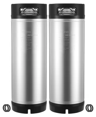 Image de VEVOR Corny Keg, fût Ball Lock de 19 L, fûts Cold Brew en acier inoxydable SUS304 avec deux poignées en caoutchouc et un fond robuste en caoutchouc, équipement de brassage pour les soirées de brassage amateur, bars, bistros, restaurants et cafés, lot de 2.