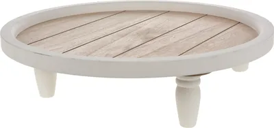 Produktbild von Deko Tablett 38 cm Holztablett Kerzentablett auf 3 Füßen weiß / braun