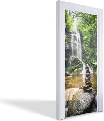 Produktbild von Türdeko Aufkleber Selbstklebende Wandsticker Personalisiert - Wasserfall und Steine - 85 x 205 cm